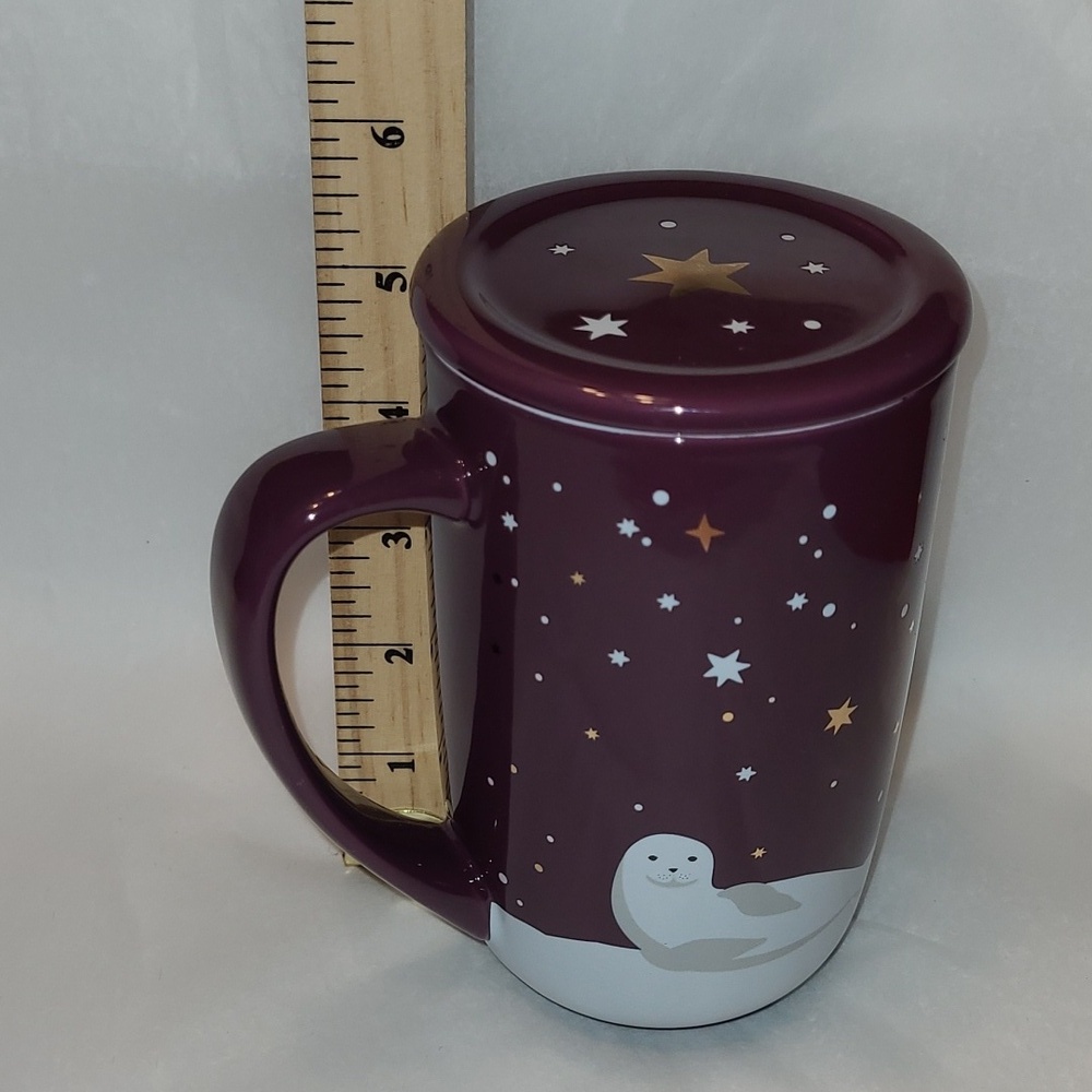 DAVID’S TEA Nordic Mug Purple Plum White Seal Gold Stars Design Winter Snow - Picture 6 of 8